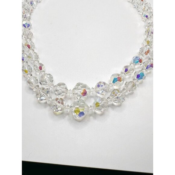 Vendome Vintage Necklace Clear Aurora Borealis‎ Crystal Double Strand FLAW - Picture 2 of 5